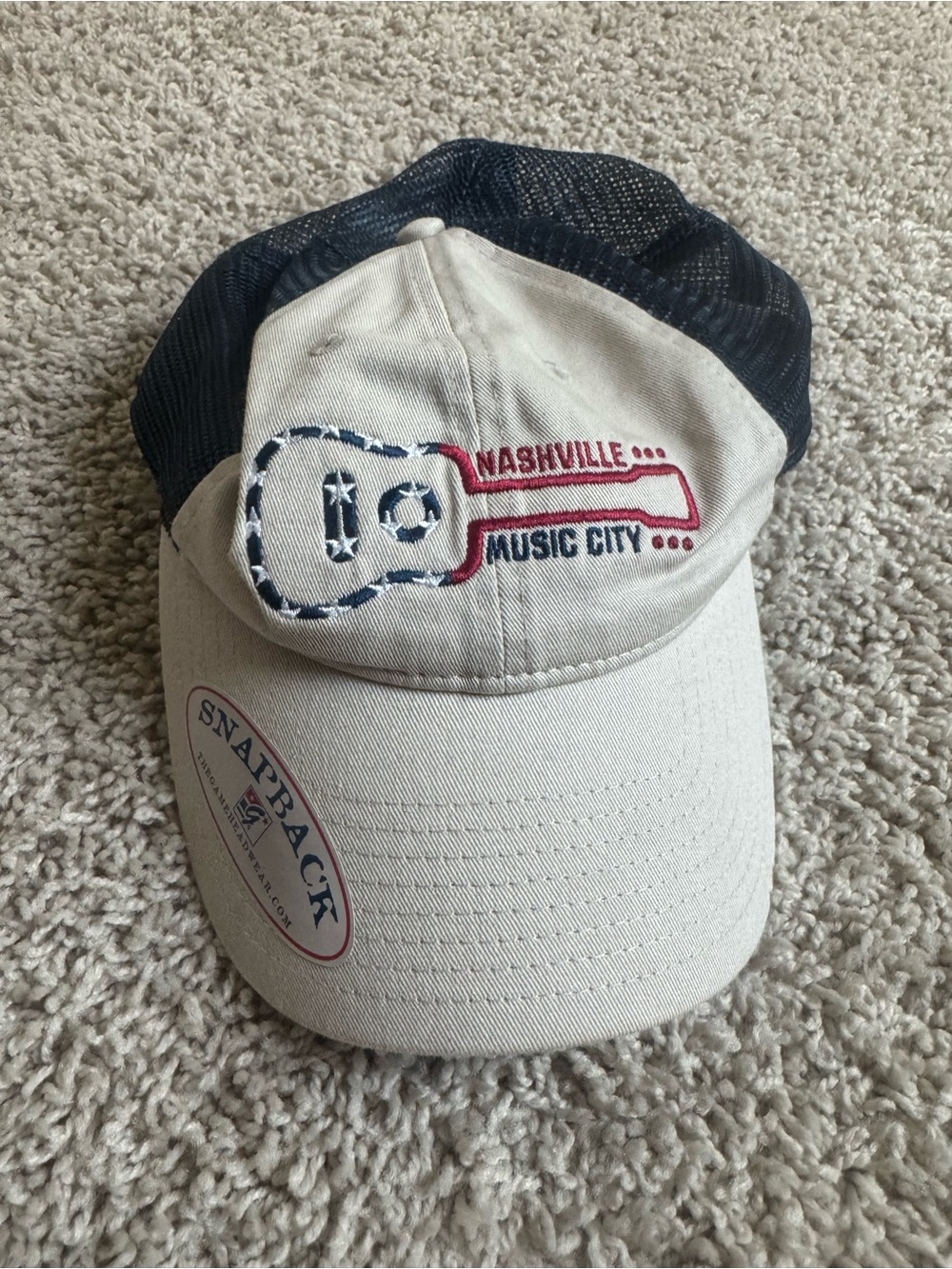 Nashville Music City Beige & Navy Mesh Snapback Hat